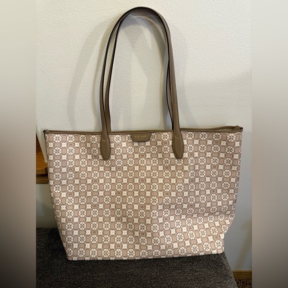 Kate Spade New York Jacquard Flower Tote Bag Beige Tan NWOT